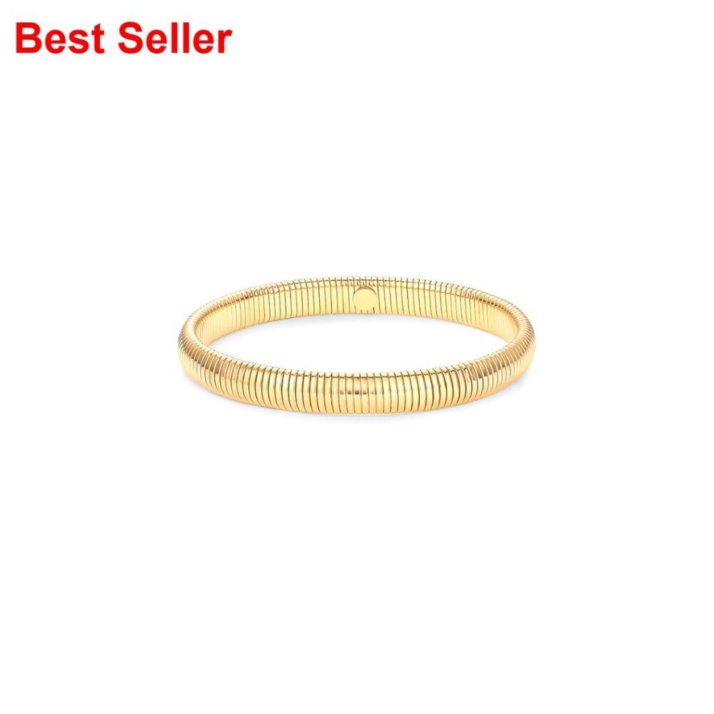 Stainless Steel 14K Gold Plated Flexible Stretch Chunky Bangle